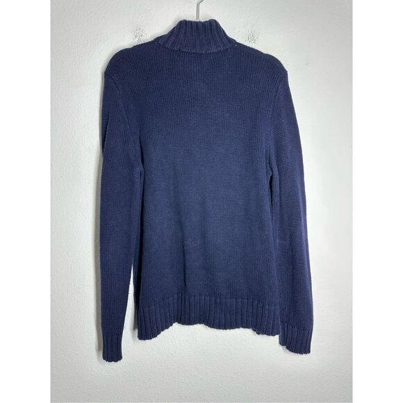 Vintage Polo Ralph Lauren Cotton 1/4 Zip Knit Sweater Turtleneck Logo Sz M Navy - Picture 5 of 11